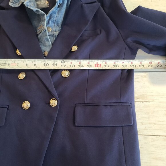 Dolan Double Breasted Navy Ponte Miller Blazer Removable Denim Dickey L NWOT - Picture 7 of 14